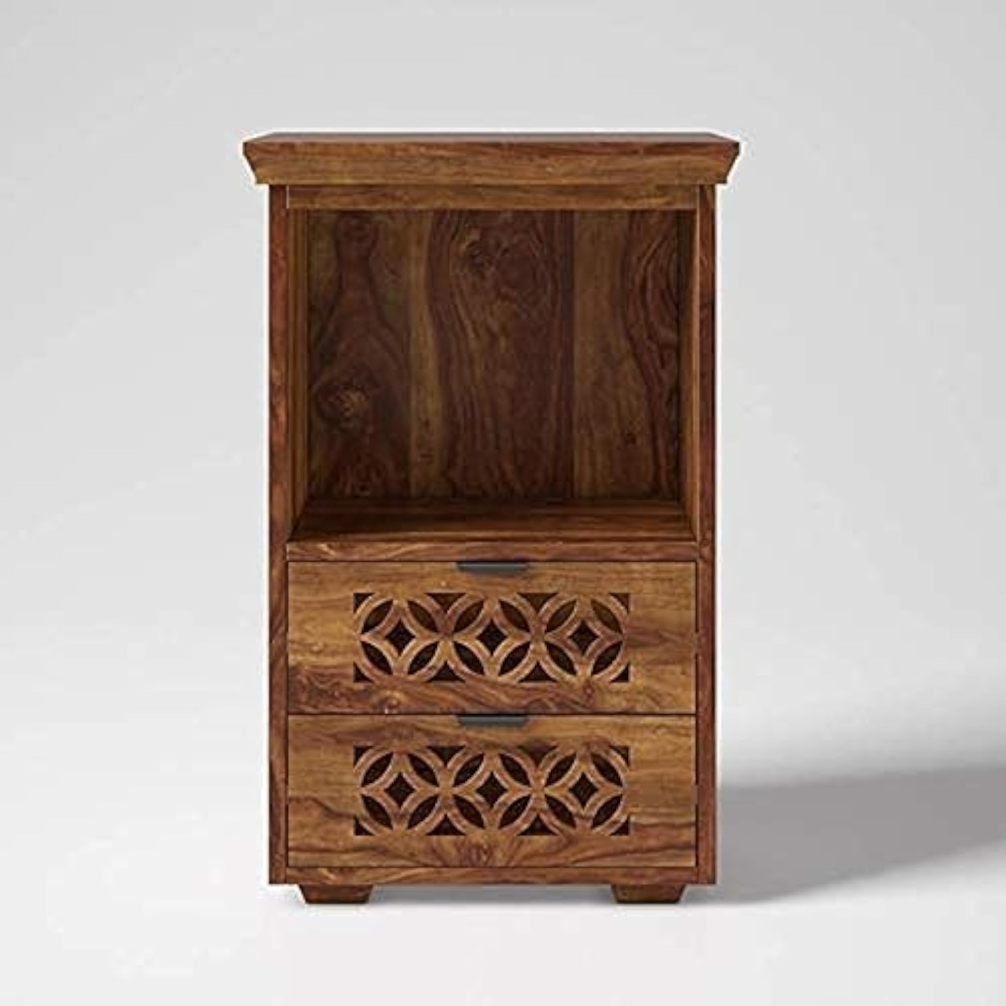 Sheesham Wood Bed Side Nightstand Lamp Table with 2 Drawers